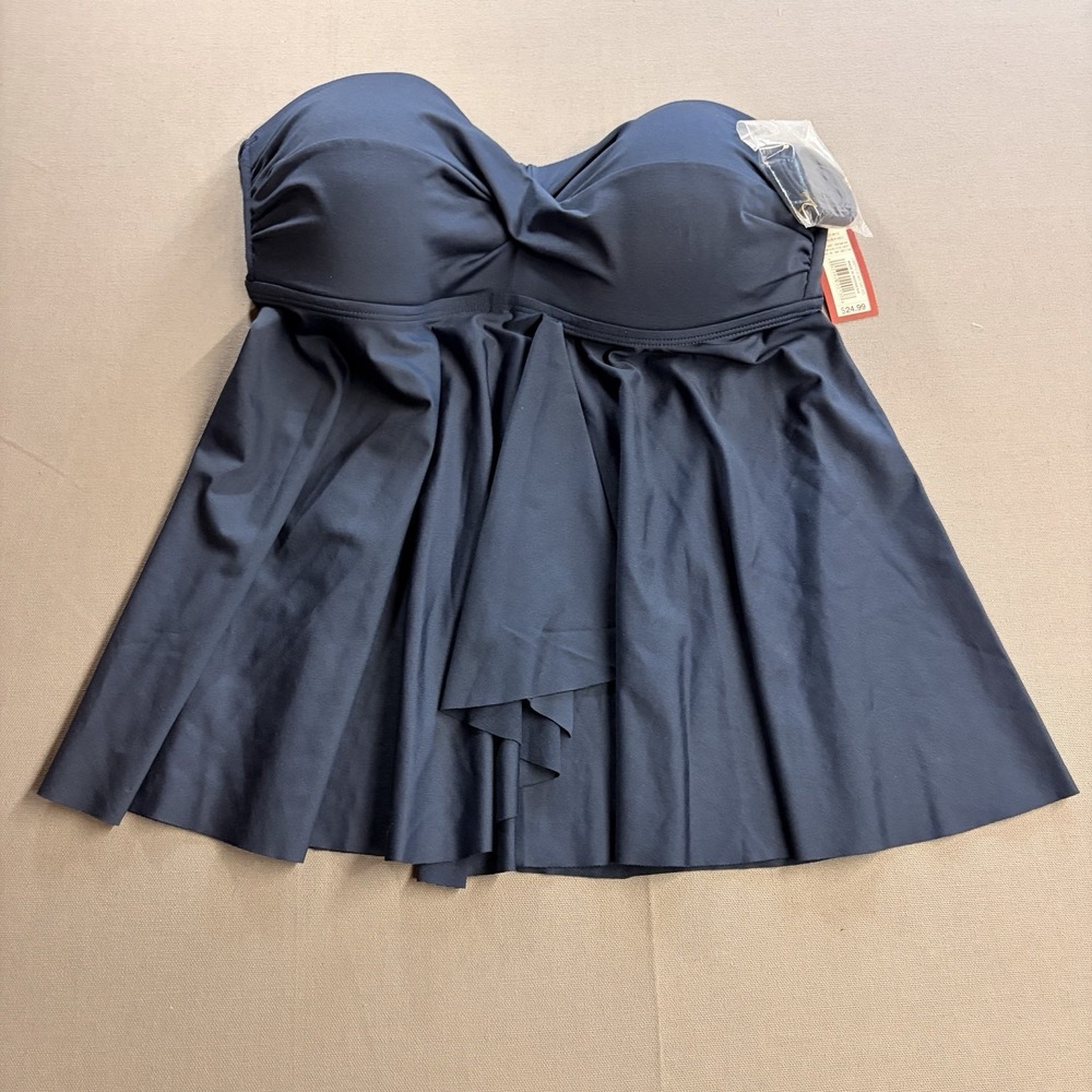 Merona Tankini Swim Top M Navy Strapless Bandeau Skirted NWT Resort